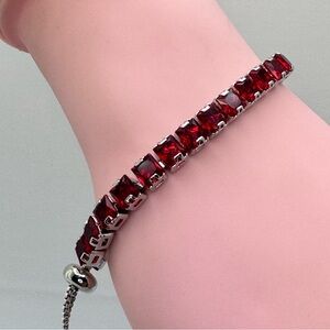 Red Swarovski Crystal Elements Tennis Bracelet Silver Adjustable Bolo Bead Glam